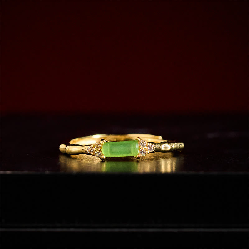 Nimara Ritual Natural Green Agate Square Bamboo Copper Adjustable Ring