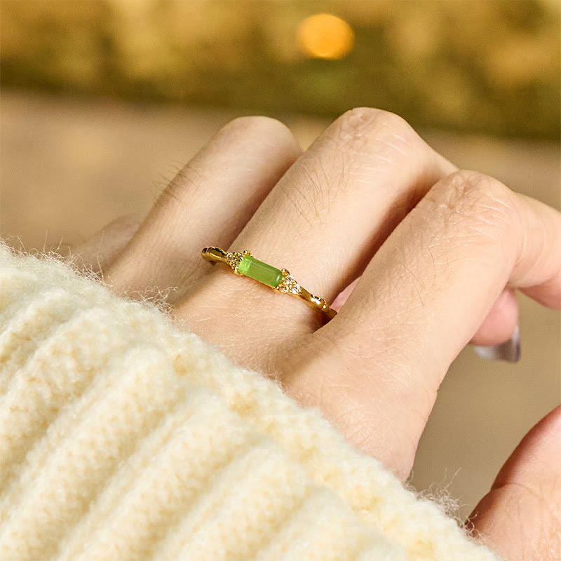 Nimara Ritual Natural Green Agate Square Bamboo Copper Adjustable Ring