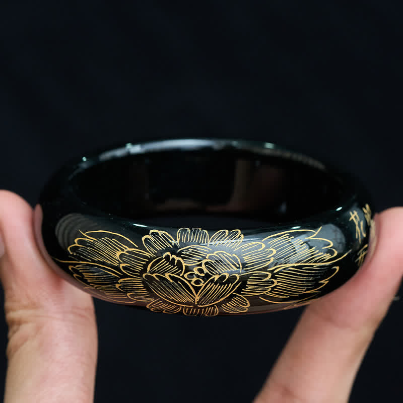 Nimara Ritual Natural Cyan Jade Carving Harmony Bangle Bracelet