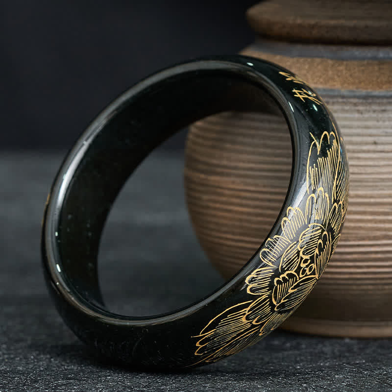 Nimara Ritual Natural Cyan Jade Carving Harmony Bangle Bracelet