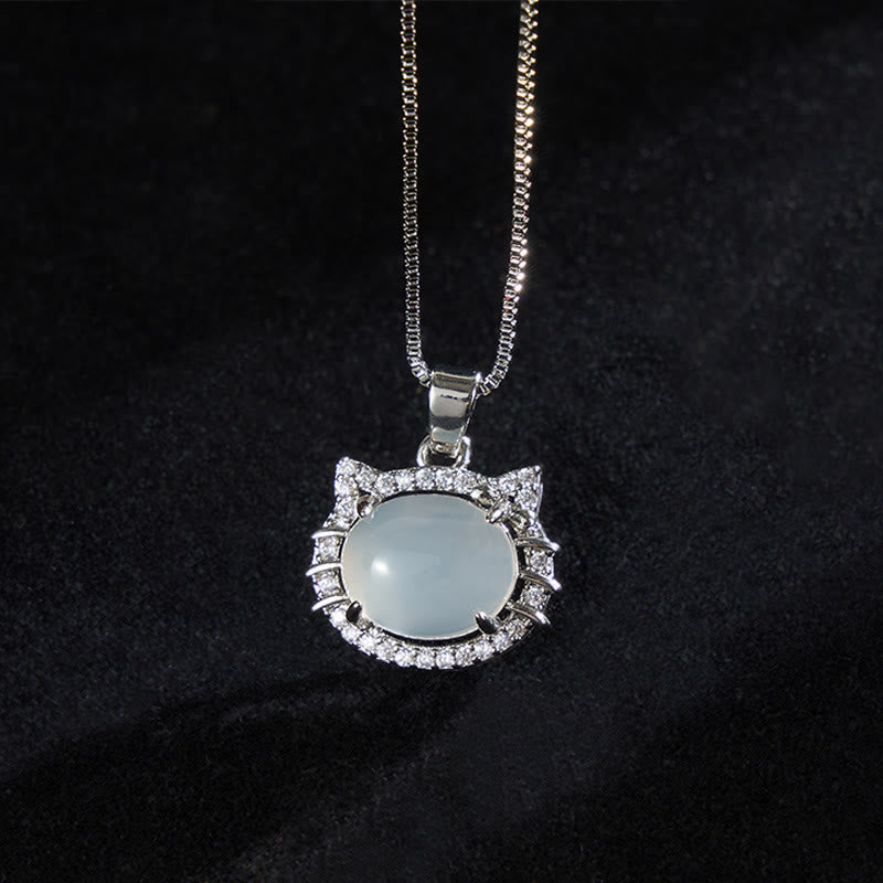 Nimara Ritual Natural Chalcedony Cat Head Positive Necklace