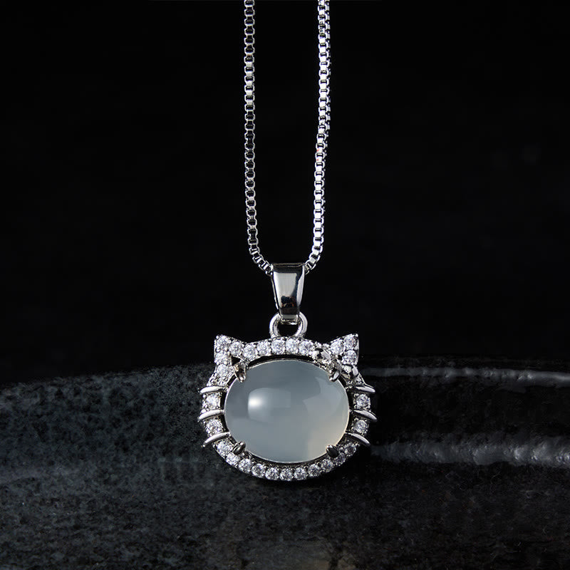 Nimara Ritual Natural Chalcedony Cat Head Positive Necklace
