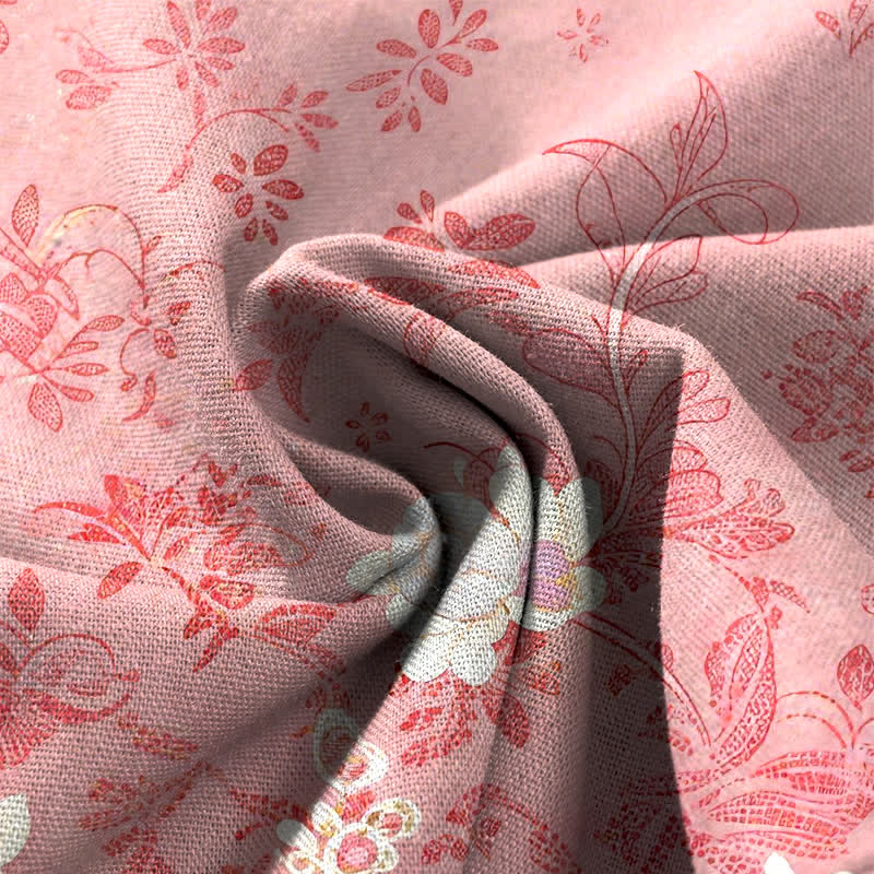 Nimara Ritual Cotton Linen Romantic Floral Pattern Women's Elastic Waist Wide Leg Pants With Pockets