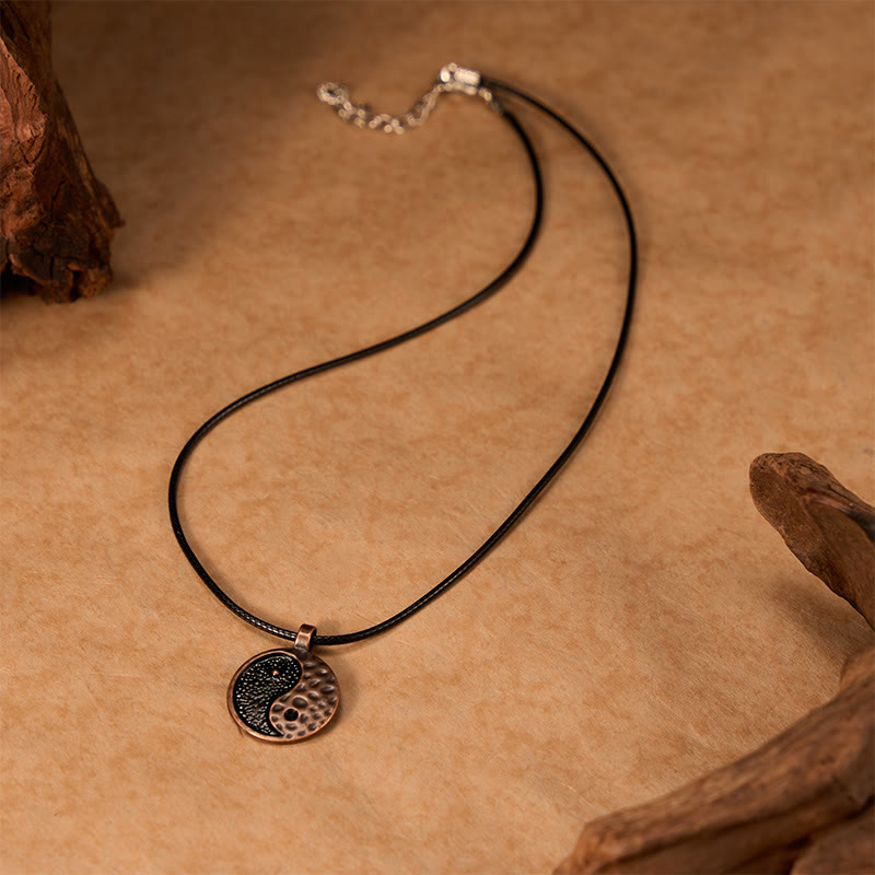 Nimara Ritual Vintage Yin Yang Alloy Leather Harmony Necklace Pendant
