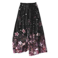Nimara Ritual Cotton Linen Black Sakura Pattern Women's Elastic Waist Wide Leg Pants With Pockets