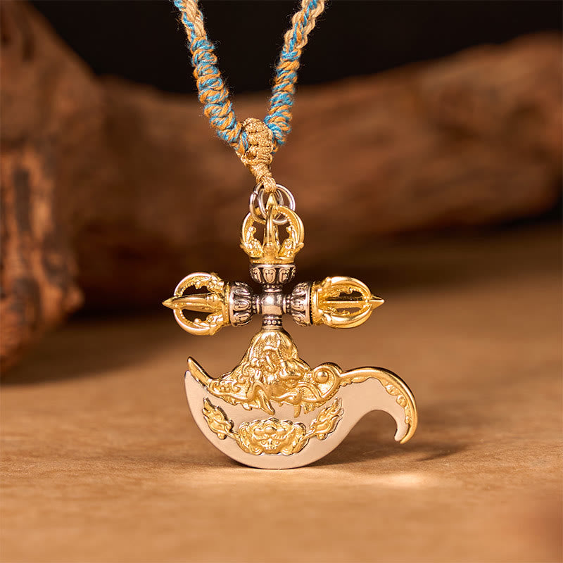 Nimara Ritual Copper Vajra Grounding Tibetan Relief Carved Totem Charm Necklace Pendant