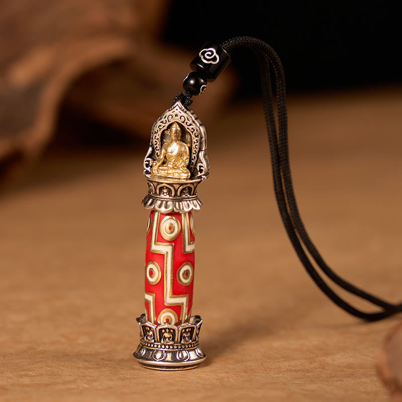 Nimara Ritual Copper Nine-Eye Dzi Bead Pattern Protection Tibetan Charm Necklace Pendant