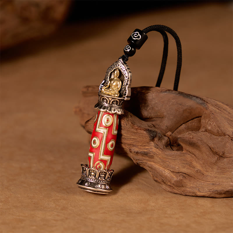 Nimara Ritual Copper Nine-Eye Dzi Bead Pattern Protection Tibetan Charm Necklace Pendant