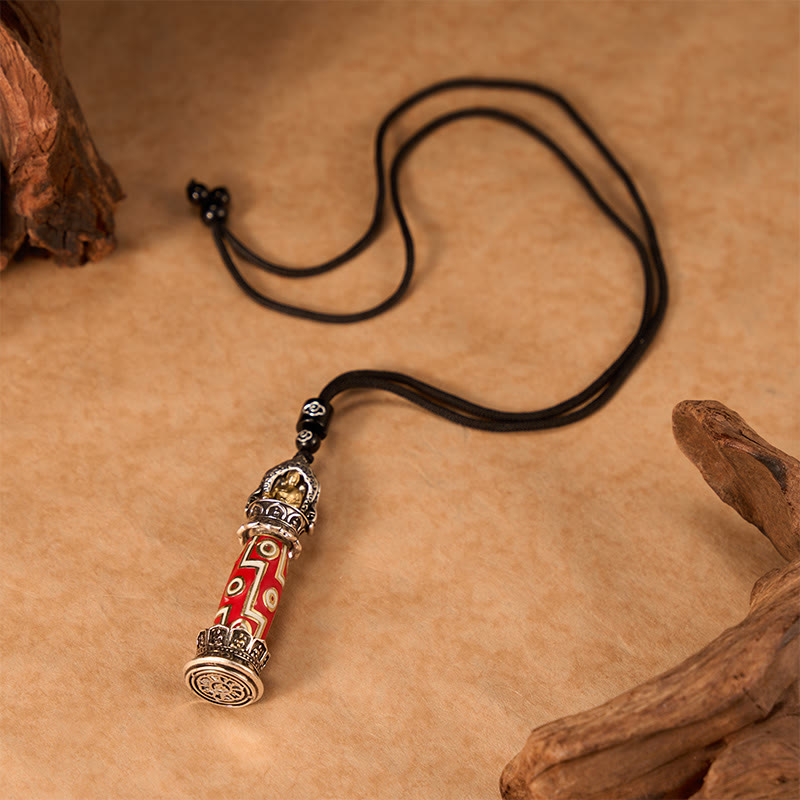Nimara Ritual Copper Nine-Eye Dzi Bead Pattern Protection Tibetan Charm Necklace Pendant