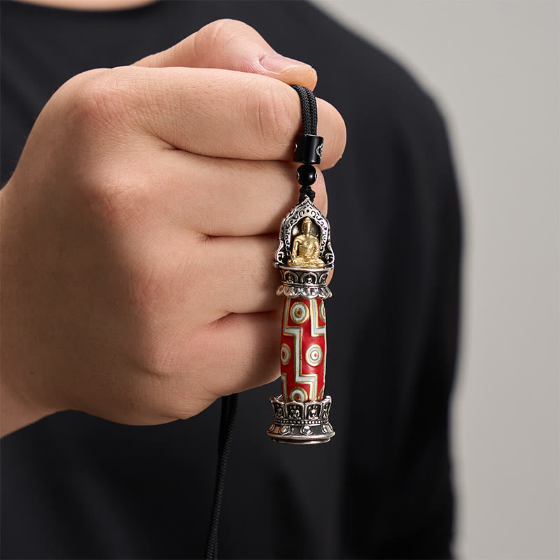 Nimara Ritual Copper Nine-Eye Dzi Bead Pattern Protection Tibetan Charm Necklace Pendant