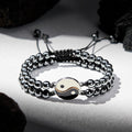 Support and Powerful Yin Yang Hematite Frosted Stone Lava Rock Bracelet