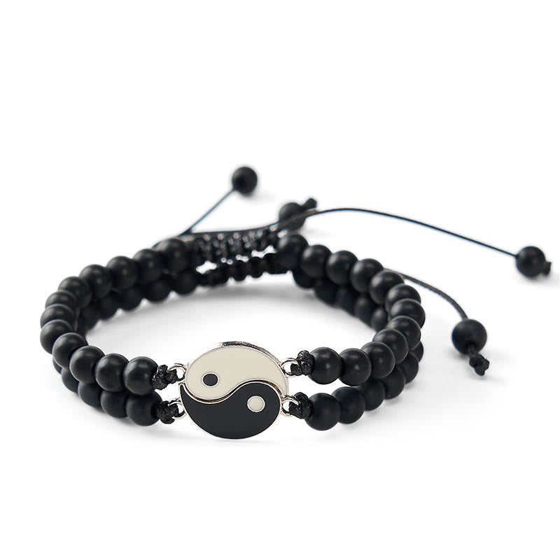 Nimara Ritual Yin Yang Hematite Frosted Stone Lava Rock Support Bracelet