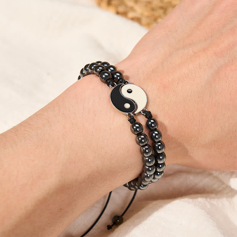 Support and Powerful Yin Yang Hematite Frosted Stone Lava Rock Bracelet