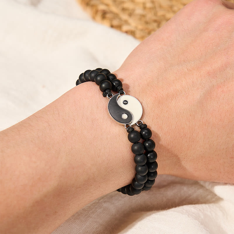 Nimara Ritual Yin Yang Hematite Frosted Stone Lava Rock Support Bracelet