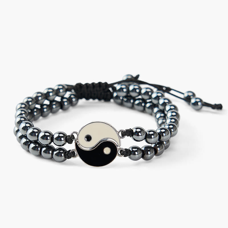 Nimara Ritual Yin Yang Hematite Frosted Stone Lava Rock Support Bracelet