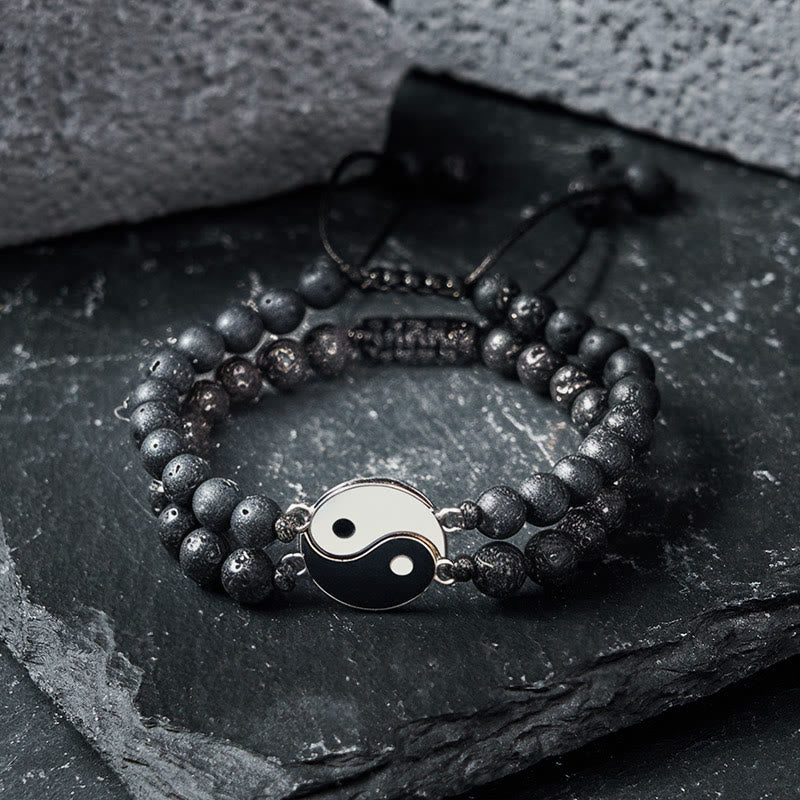 Nimara Ritual Yin Yang Hematite Frosted Stone Lava Rock Support Bracelet