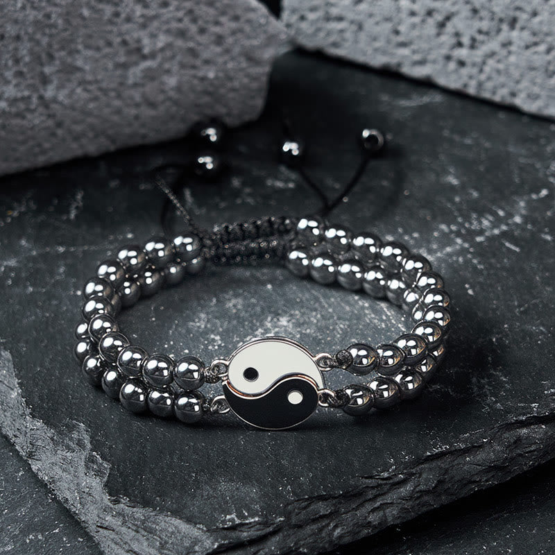 Nimara Ritual Yin Yang Hematite Frosted Stone Lava Rock Support Bracelet
