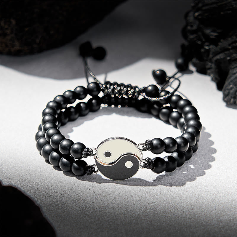 Support and Powerful Yin Yang Hematite Frosted Stone Lava Rock Bracelet