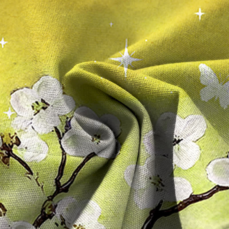 Nimara Ritual Cotton Linen Gradient Floral Pattern Women's Elastic Waist Wide Leg Pants With Pockets