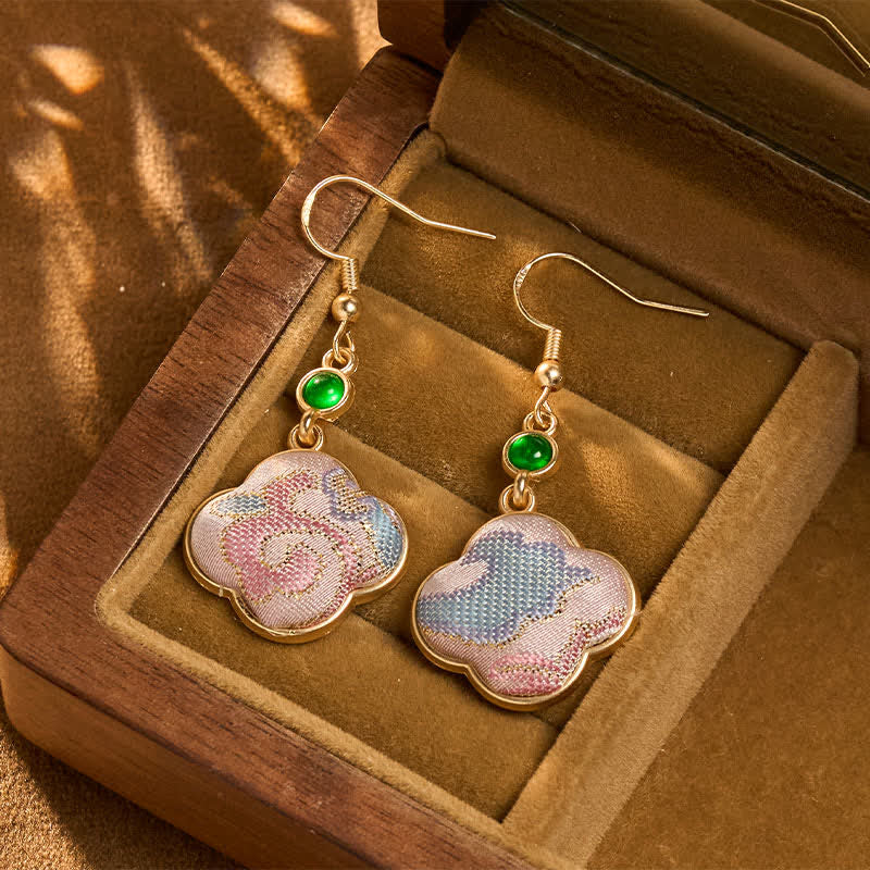 Nimara Ritual Handcrafted Silk Art Floral Shaped Colorful Patterns Teardrop Earrings
