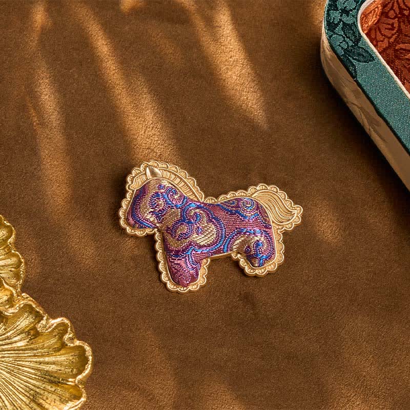 Prosperity and Energy Song Brocade Handcrafted Purple Horse Brooch