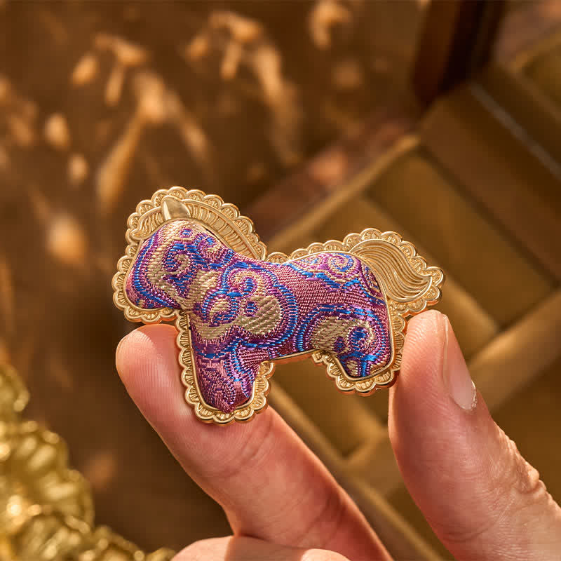 Prosperity and Energy Song Brocade Handcrafted Purple Horse Brooch