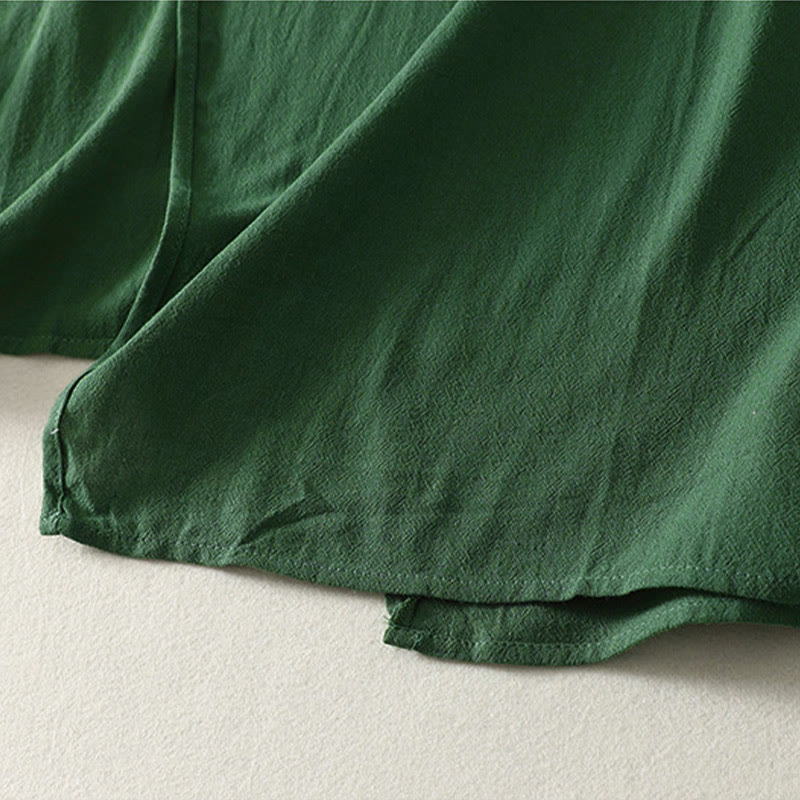 Nimara Ritual Summer Solid Green Mandarin Collar Side Slit Women's Sleeveless Dress
