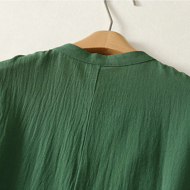 Nimara Ritual Summer Solid Green Mandarin Collar Side Slit Women's Sleeveless Dress