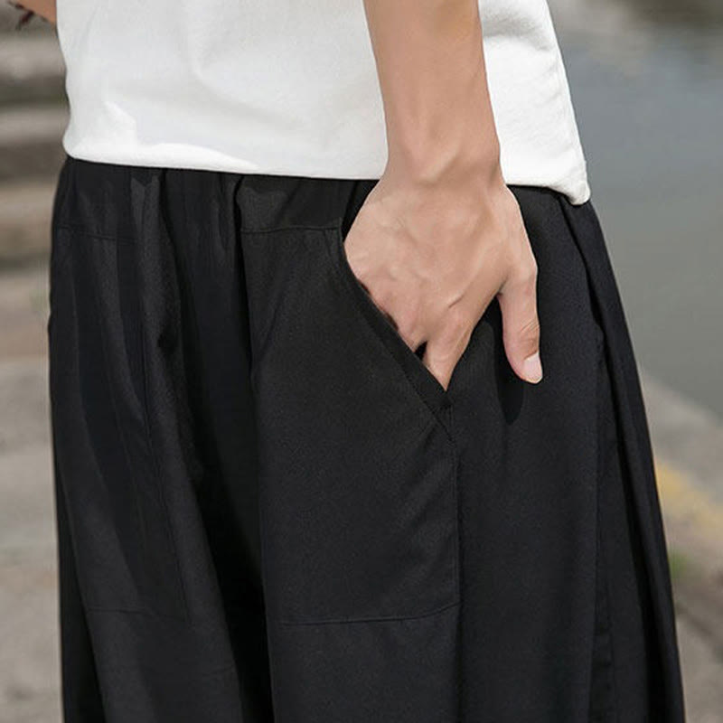 Nimara Ritual Summer Casual Drawstring Chinese Character Carefree Embroidery Ankle Pants Men's Harem Pants With Pockets