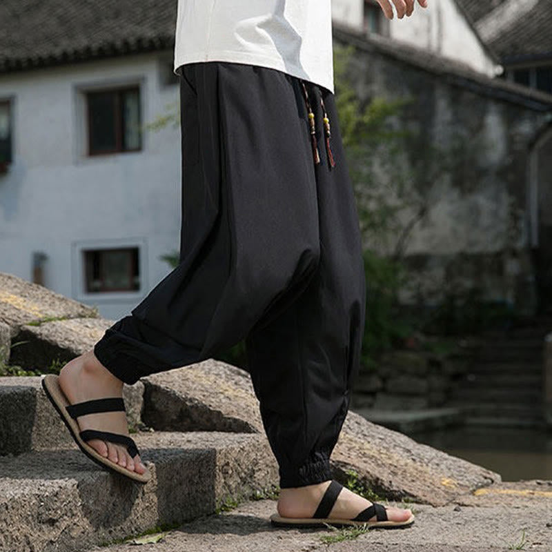 Nimara Ritual Summer Casual Drawstring Chinese Character Carefree Embroidery Ankle Pants Men's Harem Pants With Pockets