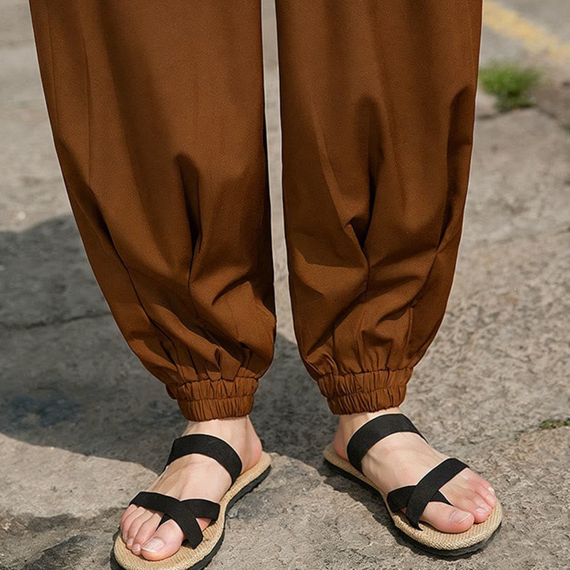 Nimara Ritual Summer Casual Drawstring Chinese Character Carefree Embroidery Ankle Pants Men's Harem Pants With Pockets