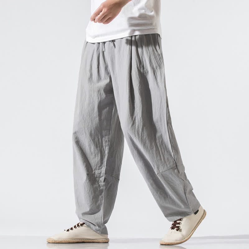 Nimara Ritual Summer Casual Minimalist Drawstring Elastic Waist Solid Long Pants Men's Harem Pants With Pockets