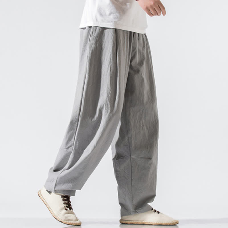 Nimara Ritual Summer Casual Minimalist Drawstring Elastic Waist Solid Long Pants Men's Harem Pants With Pockets