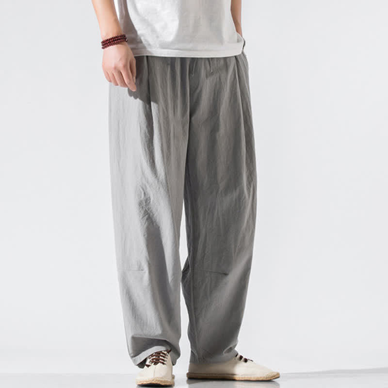Nimara Ritual Summer Casual Minimalist Drawstring Elastic Waist Solid Long Pants Men's Harem Pants With Pockets