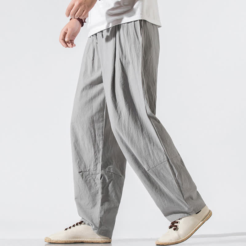 Nimara Ritual Summer Casual Minimalist Drawstring Elastic Waist Solid Long Pants Men's Harem Pants With Pockets