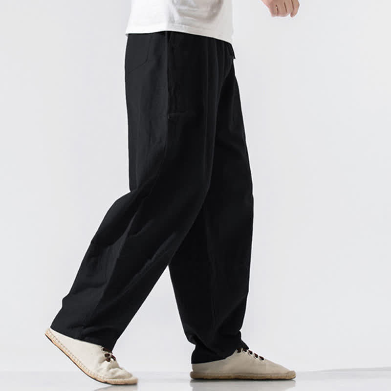 Nimara Ritual Summer Casual Minimalist Drawstring Elastic Waist Solid Long Pants Men's Harem Pants With Pockets
