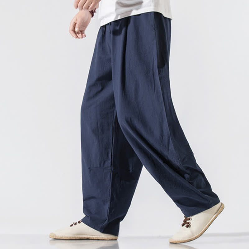 Nimara Ritual Summer Casual Minimalist Drawstring Elastic Waist Solid Long Pants Men's Harem Pants With Pockets
