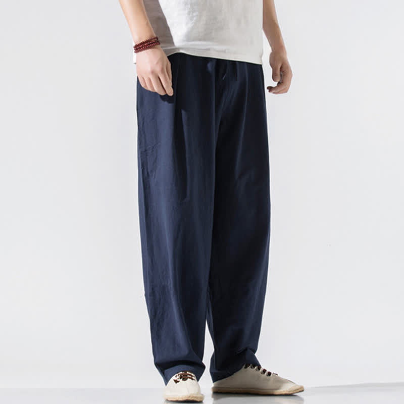 Nimara Ritual Summer Casual Minimalist Drawstring Elastic Waist Solid Long Pants Men's Harem Pants With Pockets