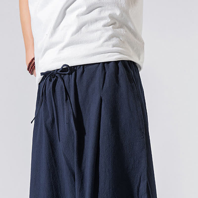 Nimara Ritual Summer Casual Minimalist Drawstring Elastic Waist Solid Long Pants Men's Harem Pants With Pockets