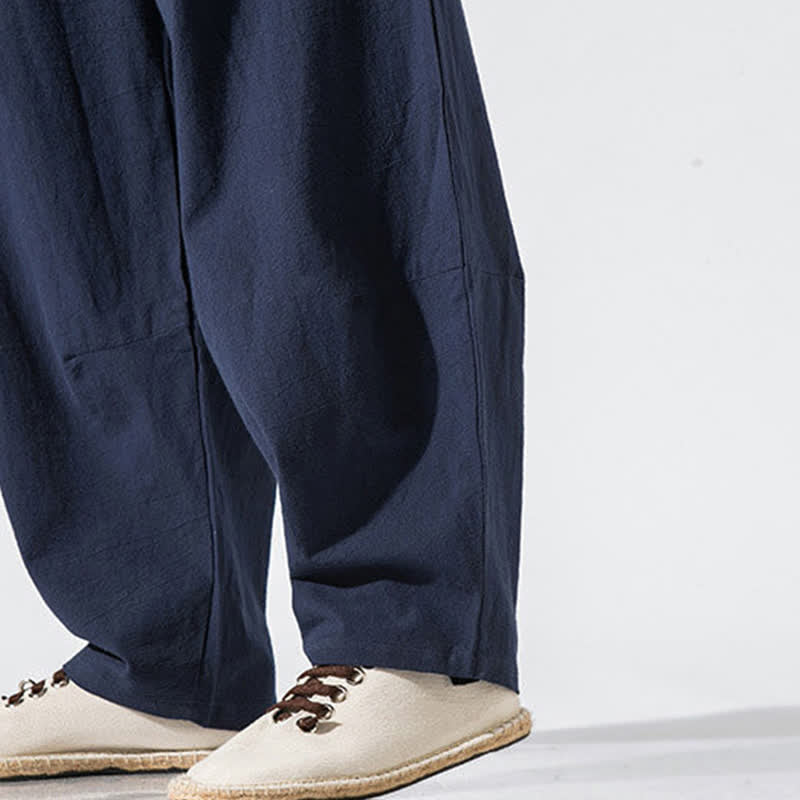 Nimara Ritual Summer Casual Minimalist Drawstring Elastic Waist Solid Long Pants Men's Harem Pants With Pockets