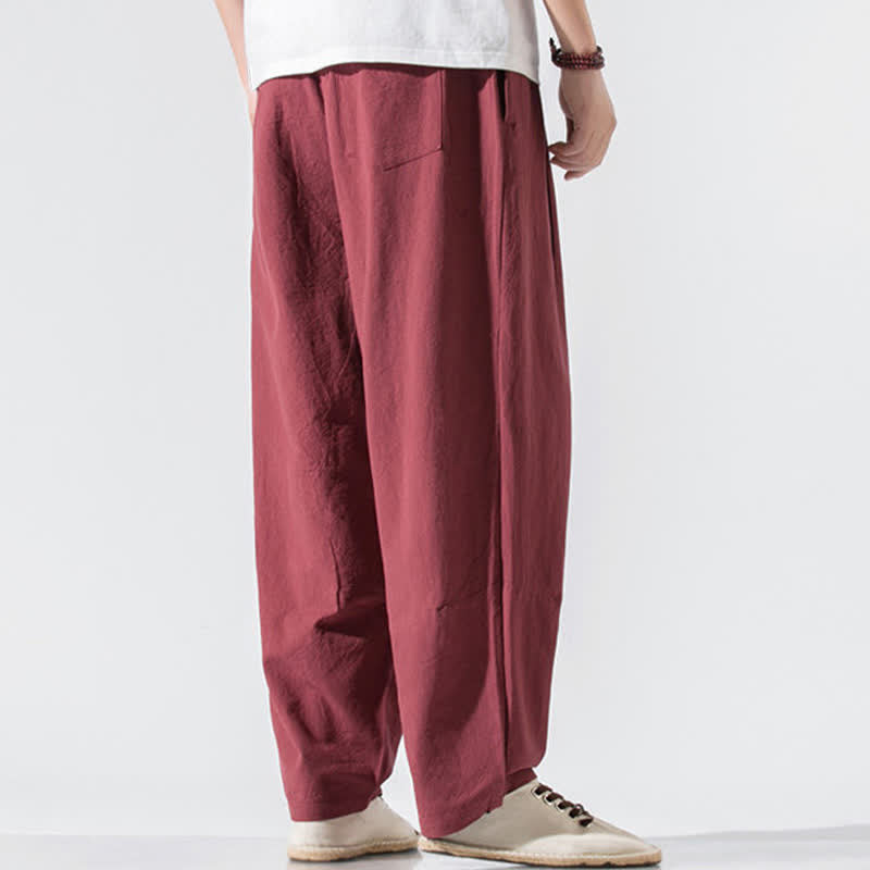 Nimara Ritual Summer Casual Minimalist Drawstring Elastic Waist Solid Long Pants Men's Harem Pants With Pockets