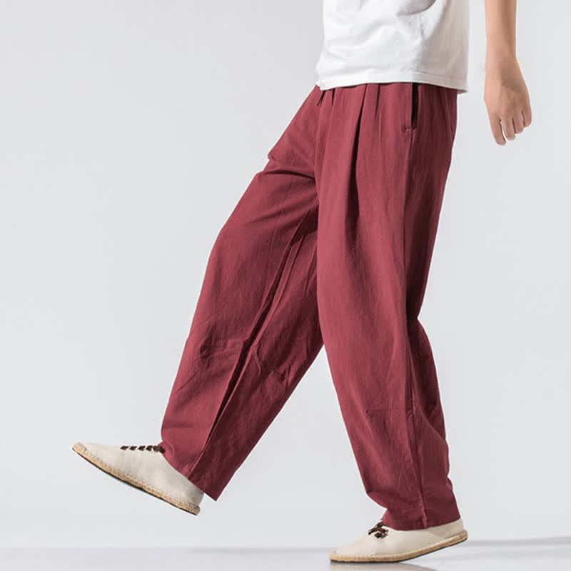 Nimara Ritual Summer Casual Minimalist Drawstring Elastic Waist Solid Long Pants Men's Harem Pants With Pockets