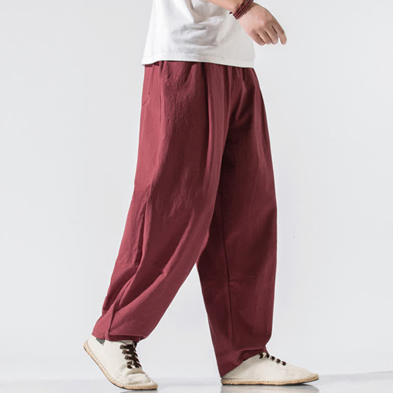 Nimara Ritual Summer Casual Minimalist Drawstring Elastic Waist Solid Long Pants Men's Harem Pants With Pockets