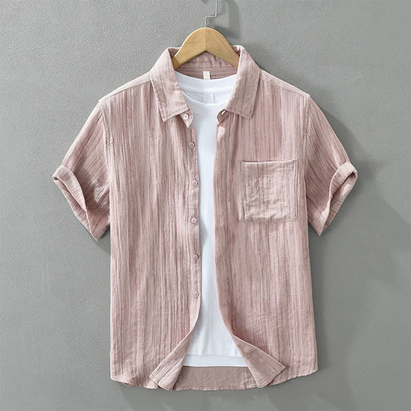 Nimara Ritual Summer Casual Minimalist Button-Up Striped Men's Short Sleeve Shirts With Decorative Pocket