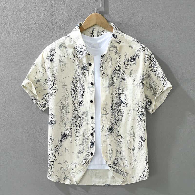 Nimara Ritual Summer Casual Abstract Crack Pattern Button-Up Patch Pocket Men's Short Sleeve Shirts