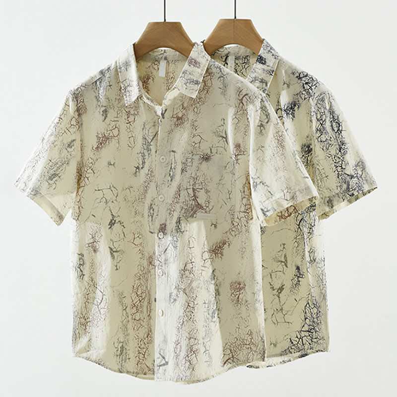 Nimara Ritual Summer Casual Abstract Crack Pattern Button-Up Patch Pocket Men's Short Sleeve Shirts