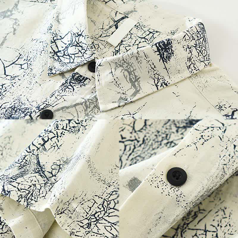 Nimara Ritual Summer Casual Abstract Crack Pattern Button-Up Patch Pocket Men's Short Sleeve Shirts