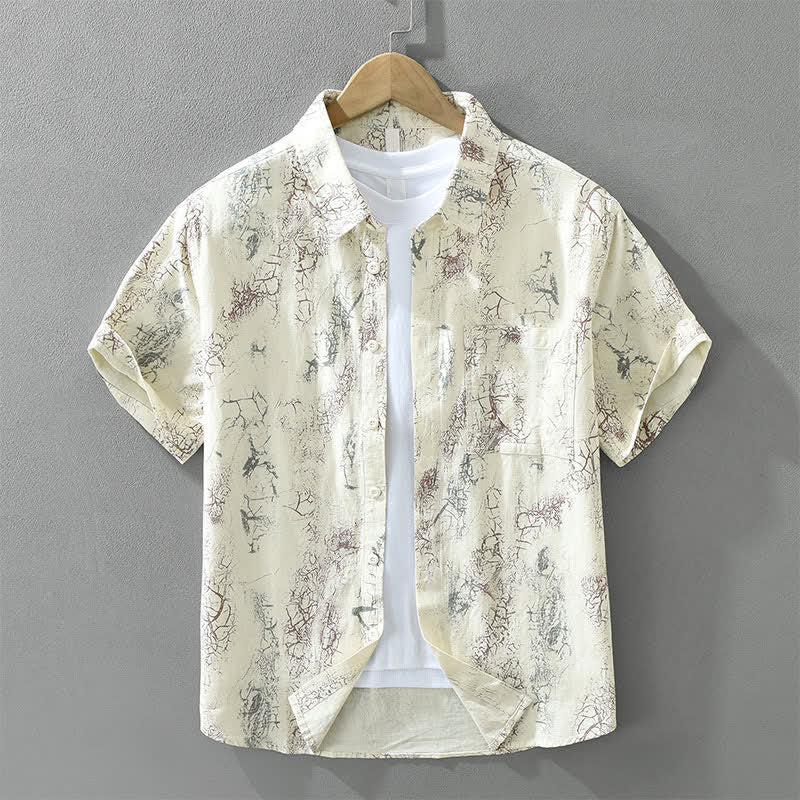 Nimara Ritual Summer Casual Abstract Crack Pattern Button-Up Patch Pocket Men's Short Sleeve Shirts