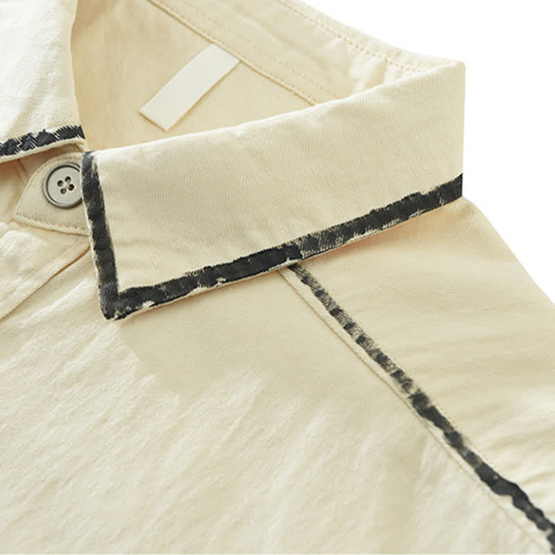 Nimara Ritual Summer Casual Vintage Line Design Button-Up Solid Men's Short Sleeve Shirts