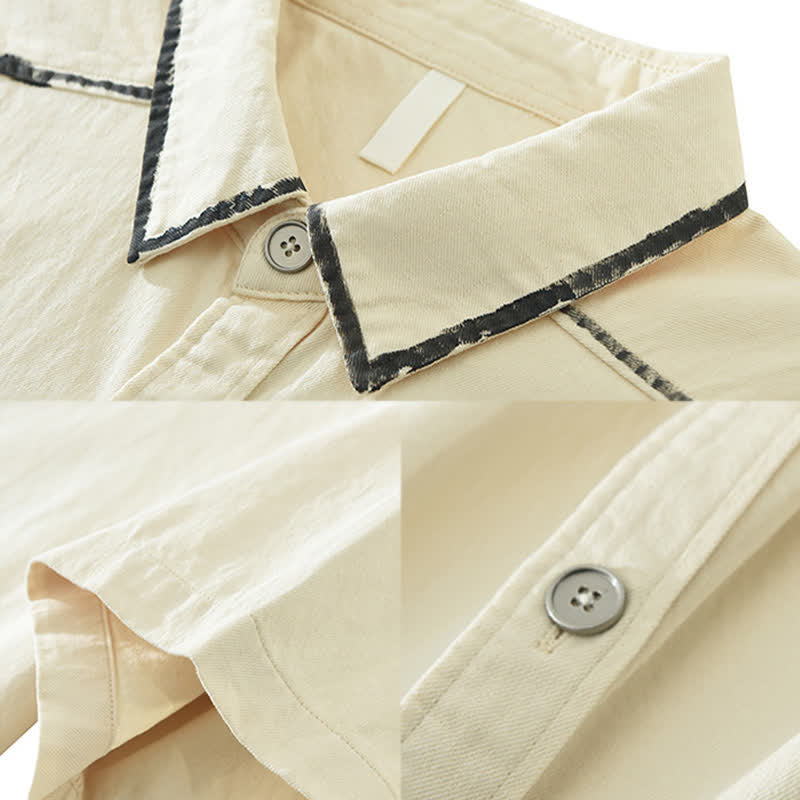 Nimara Ritual Summer Casual Vintage Line Design Button-Up Solid Men's Short Sleeve Shirts